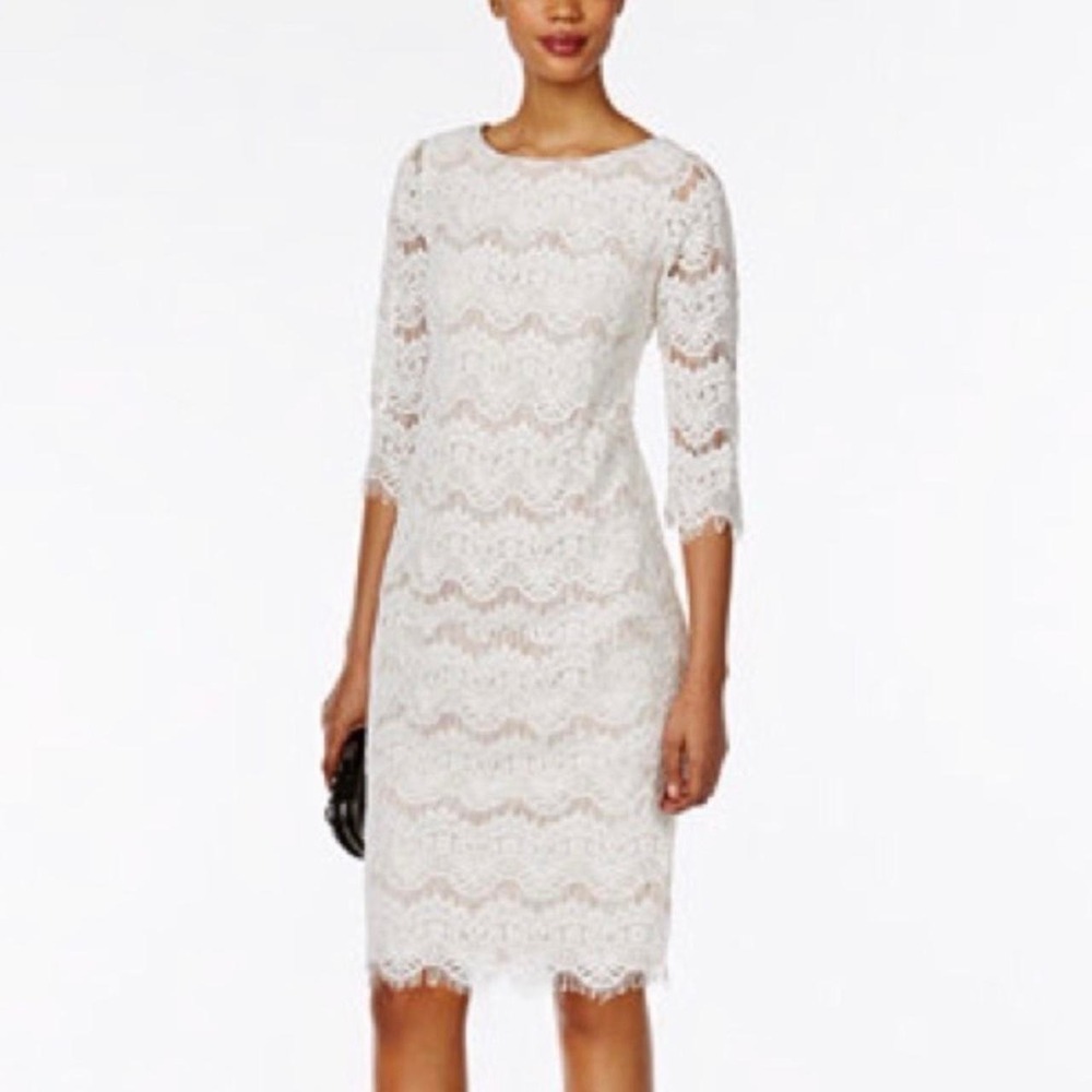 Jessica Howard Ivory Lace Shift Dress Petite 10P Wedding Guest Cocktail Bride